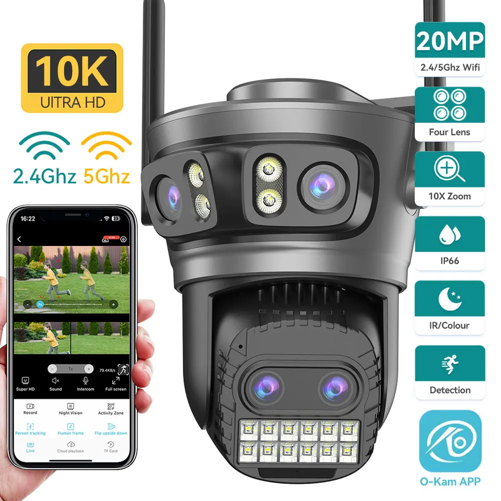 Home Yard Security Cameras - 8K 20MP Dört Lensli Üç Ekranlı