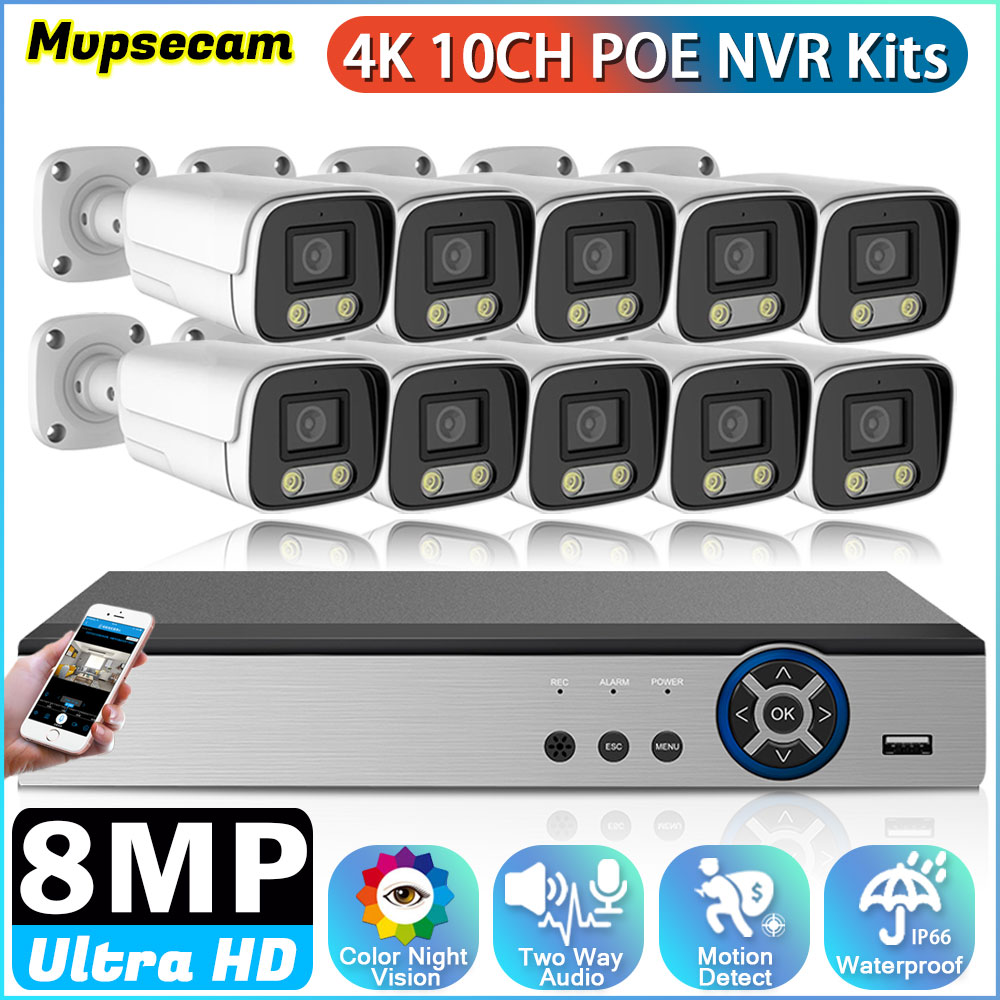 Home Security Outdoor Cameras - 10CH 8MP HD Video gözetim POE