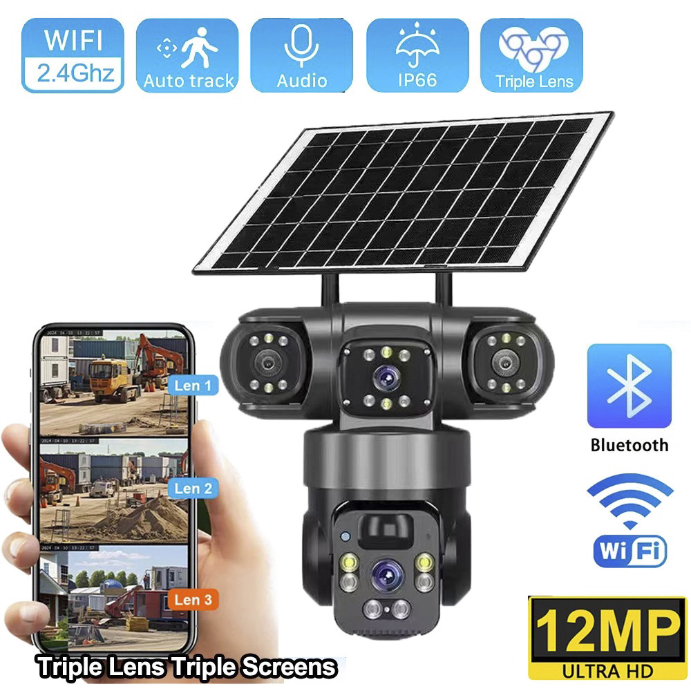Home Yard Security Cameras - 4G Güneş Enerjili Kamera Üç Lensli