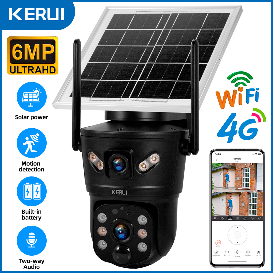 Home Security Video Cameras - KERUI Açık 6MP Güneş Kamerası 4G