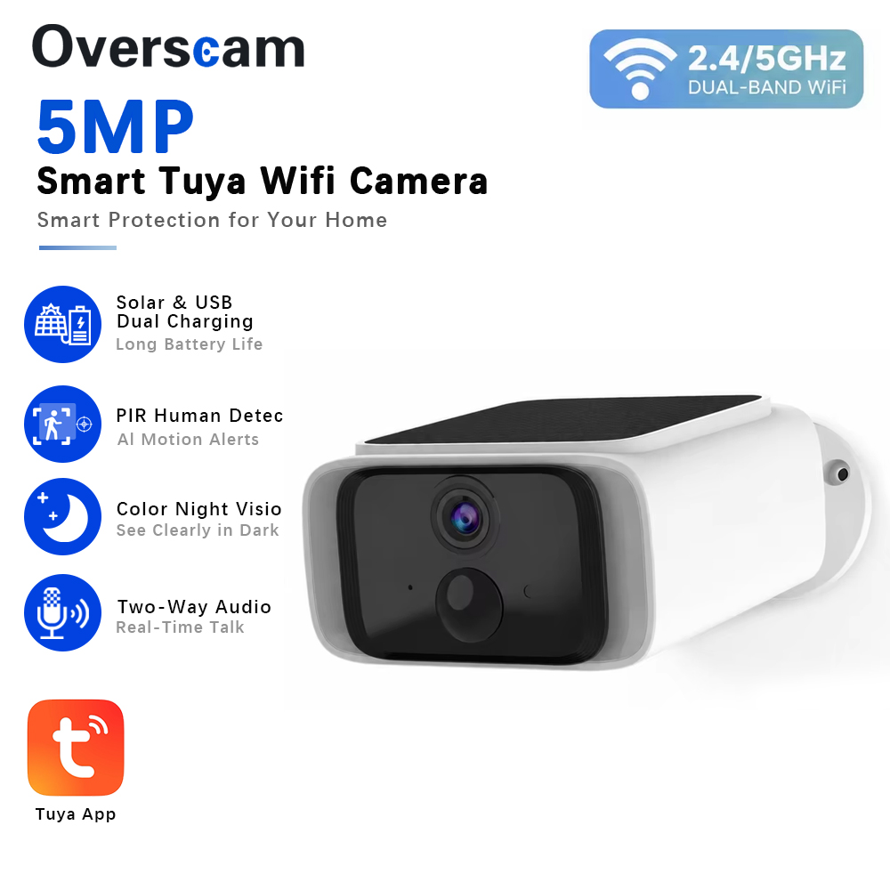 Home Security Video Cameras - Tuya 5MP Güneş Enerjili Güvenlik Kamerası